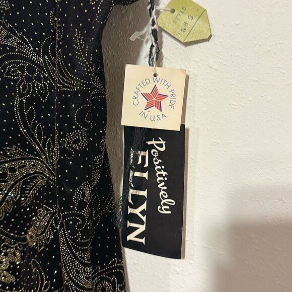 NWT Vintage Positively Ellyn Black Velvet Gold Rhinestones Evening Party Dress S - Picture 9 of 9